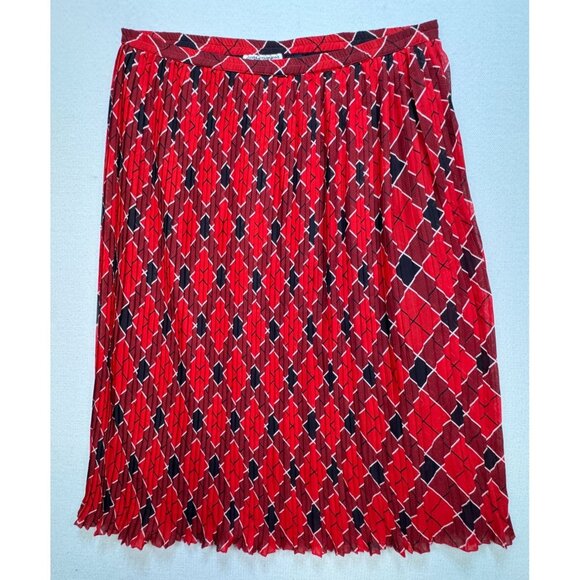 Cathy Daniels Women's Pleated Skirt Elastic Waist Lined Stretch Plaid Size M Red - Picture 1 of 11